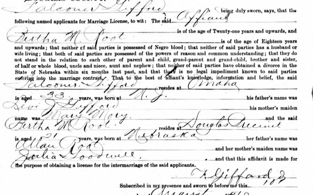 Marriage Record: Falconer Giffard & Bertha Root