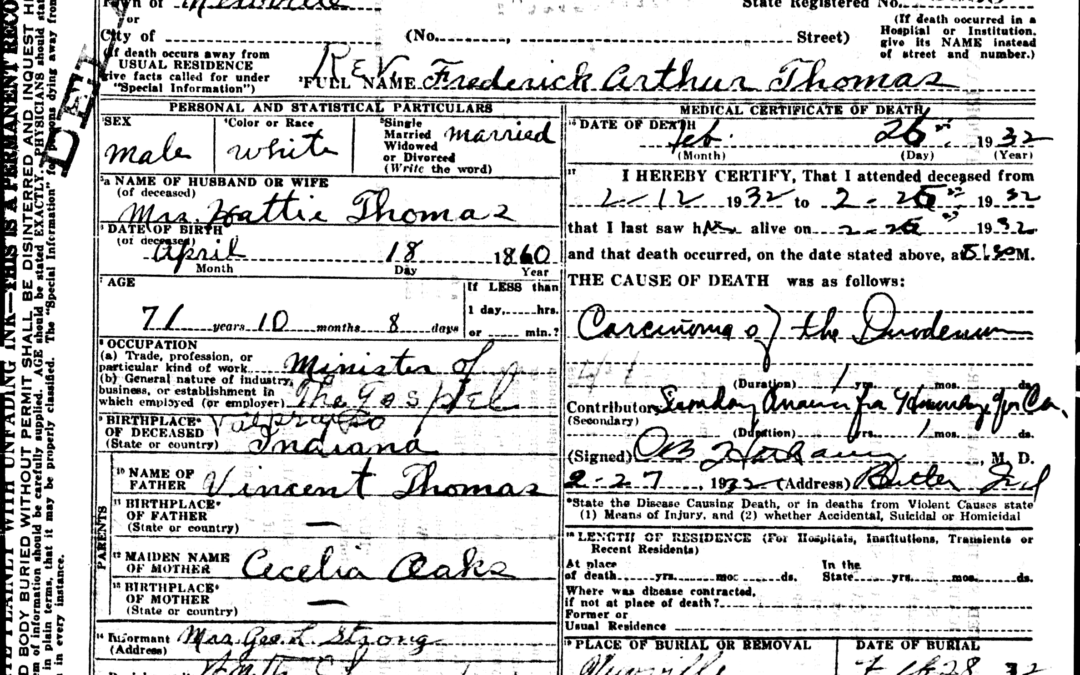 Death Certificate — Fredrick Arthur Thomas