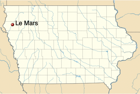 map of Iowa, showing location of LeMars